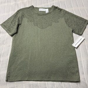 Alfred Dunner Sage Green Knit Top with Lace-Style Detail
